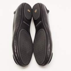 Pre Owned Tory Burch Navy Blue/Beige Leather and Woven Fabric Reva Ballet Flats Size 39