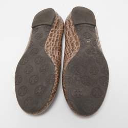 Pre Owned Tory Burch Brown Croc Embossed Leather Reva Ballet Flats Size 37