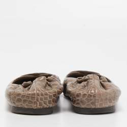 Pre Owned Tory Burch Brown Croc Embossed Leather Reva Ballet Flats Size 37