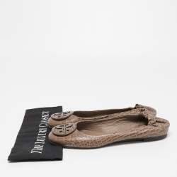 Pre Owned Tory Burch Brown Croc Embossed Leather Reva Ballet Flats Size 37