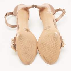 Pre Owned Tory Burch Beige Satin Embellished Logan Sandals Size 35.5