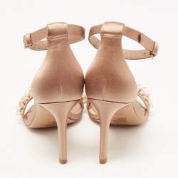 Pre Owned Tory Burch Beige Satin Embellished Logan Sandals Size 35.5