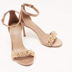 Pre Owned Tory Burch Beige Satin Embellished Logan Sandals Size 35.5