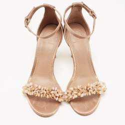 Pre Owned Tory Burch Beige Satin Embellished Logan Sandals Size 35.5