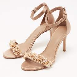 Pre Owned Tory Burch Beige Satin Embellished Logan Sandals Size 35.5