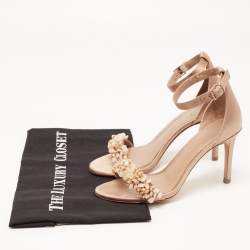 Pre Owned Tory Burch Beige Satin Embellished Logan Sandals Size 35.5
