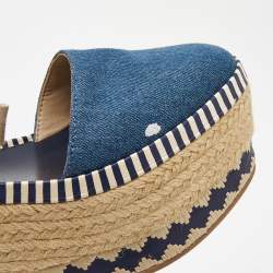 Pre Owned Tory Burch Blue Denim Dandy Ankle Wrap Espadrille Wedge Sandals Size 35.5