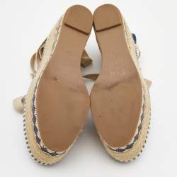 Pre Owned Tory Burch Blue Denim Dandy Ankle Wrap Espadrille Wedge Sandals Size 35.5