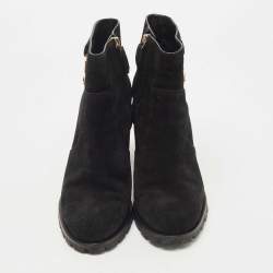Pre Owned Tory Burch Black Suede Sofia Lugged Logo Charm Ankle Boots Size 39