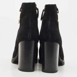 Pre Owned Tory Burch Black Suede Sofia Lugged Logo Charm Ankle Boots Size 39