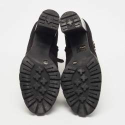 Pre Owned Tory Burch Black Suede Sofia Lugged Logo Charm Ankle Boots Size 39