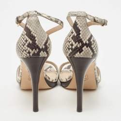 Pre Owned Tory Burch Grey/Black Python Embossed Leather Shelley Sandals Size 38.5