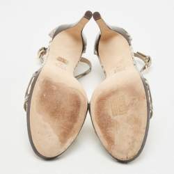 Pre Owned Tory Burch Grey/Black Python Embossed Leather Shelley Sandals Size 38.5