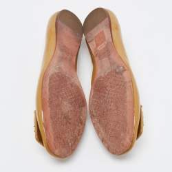 Pre Owned Tory Burch Brown Patent Leather Square Logo Ballet  Flats Size 39