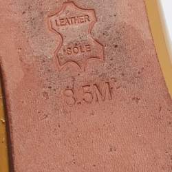 Pre Owned Tory Burch Brown Patent Leather Square Logo Ballet  Flats Size 39