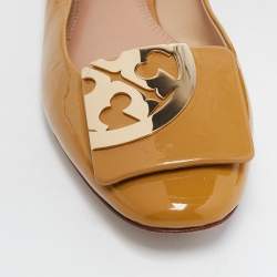 Pre Owned Tory Burch Brown Patent Leather Square Logo Ballet  Flats Size 39