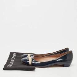 Pre Owned Tory Burch Navy Blue Patent Leather Gabrielle Ballet Flats Size 37.5