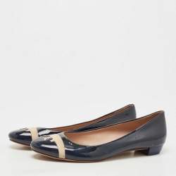 Pre Owned Tory Burch Navy Blue Patent Leather Gabrielle Ballet Flats Size 37.5