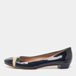 Pre Owned Tory Burch Navy Blue Patent Leather Gabrielle Ballet Flats Size 37.5