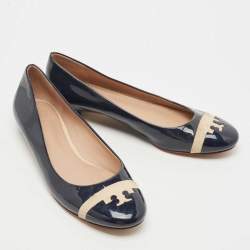 Pre Owned Tory Burch Navy Blue Patent Leather Gabrielle Ballet Flats Size 37.5