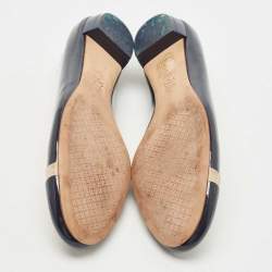 Pre Owned Tory Burch Navy Blue Patent Leather Gabrielle Ballet Flats Size 37.5