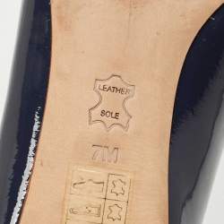 Pre Owned Tory Burch Navy Blue Patent Leather Gabrielle Ballet Flats Size 37.5