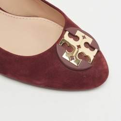 Pre Owned Tory Burch Burgundy Suede Luna Wedge Pumps Size 38.5