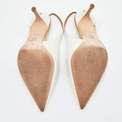 Pre Owned Tory Burch White Patent and Leather Penelope Slingback Pumps Size 39.5