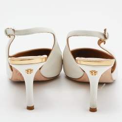 Pre Owned Tory Burch White Patent and Leather Penelope Slingback Pumps Size 39.5