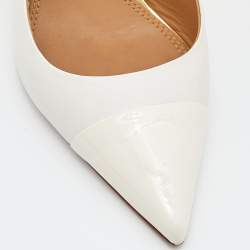 Pre Owned Tory Burch White Patent and Leather Penelope Slingback Pumps Size 39.5