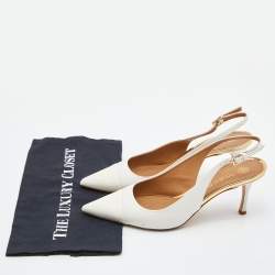 Pre Owned Tory Burch White Patent and Leather Penelope Slingback Pumps Size 39.5