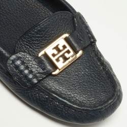 Pre Owned Tory Burch Dark Navy Blue Leather Kendrick Loafers Size 39