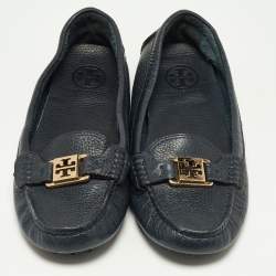 Pre Owned Tory Burch Dark Navy Blue Leather Kendrick Loafers Size 39