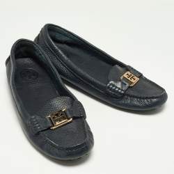 Pre Owned Tory Burch Dark Navy Blue Leather Kendrick Loafers Size 39