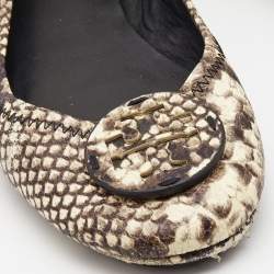 Pre Owned Tory Burch Beige/Brown Python Embossed Leather Ballet Flats Size 39.5