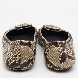 Pre Owned Tory Burch Beige/Brown Python Embossed Leather Ballet Flats Size 39.5