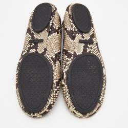 Pre Owned Tory Burch Beige/Brown Python Embossed Leather Ballet Flats Size 39.5