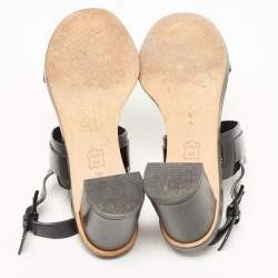 Pre Owned Tory Burch Black Leather Gigi Block Heel Slingback Sandals Size 37