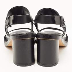 Pre Owned Tory Burch Black Leather Gigi Block Heel Slingback Sandals Size 37