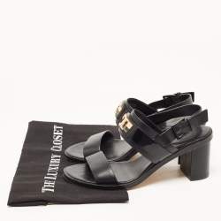 Pre Owned Tory Burch Black Leather Gigi Block Heel Slingback Sandals Size 37