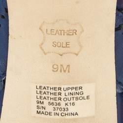 Pre Owned Tory Burch Blue Leather Floral Appliquéd Scalloped Marguerite Ankle Strap Sandals Size 39