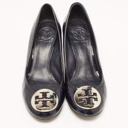 Tory Burch Navy Blue Patent Leather Wedge Pumps Size 36.5 