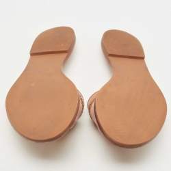 Pre Owned Tory Burch Brown/Beige Leather Everly Slide Flats Size 35.5