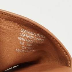 Pre Owned Tory Burch Brown/Beige Leather Everly Slide Flats Size 35.5