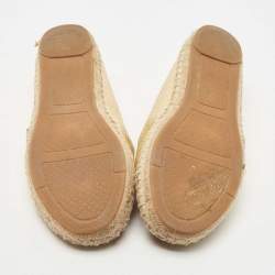 Pre Owned Tory Burch Gold/Beige Leather Cap Toe Flat Espadrilles Size 35.5