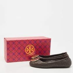 Pre Owned Tory Burch Brown Leather Scrunch Ballet Flats Size 35.5