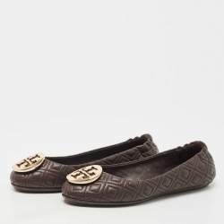 Pre Owned Tory Burch Brown Leather Scrunch Ballet Flats Size 35.5