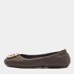 Pre Owned Tory Burch Brown Leather Scrunch Ballet Flats Size 35.5