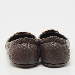 Pre Owned Tory Burch Brown Leather Scrunch Ballet Flats Size 35.5