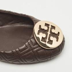 Pre Owned Tory Burch Brown Leather Scrunch Ballet Flats Size 35.5